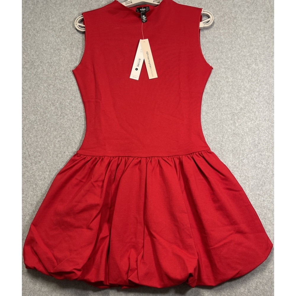 Aqua Red Ponte Mock Neck Fit & Flare Bubble Mini Dress Sz S Bloomingdale's